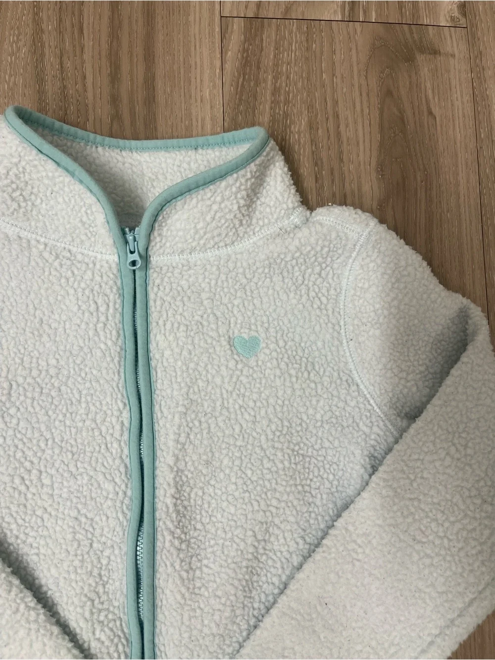 Kids Sherpa Zip Jacket with Mint Trim